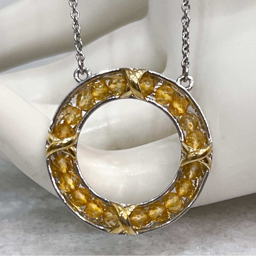 Brazilian Citrine 18K YG Plated Silver Eternity Pendant 18” Necklace